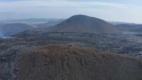 直升机，火山，景观，冰岛