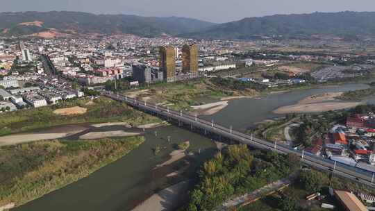 云南德宏瑞丽市姐告口岸国门景区航拍景观