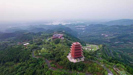 成都丹景山丹景台丹景阁日出龙泉山森林公园