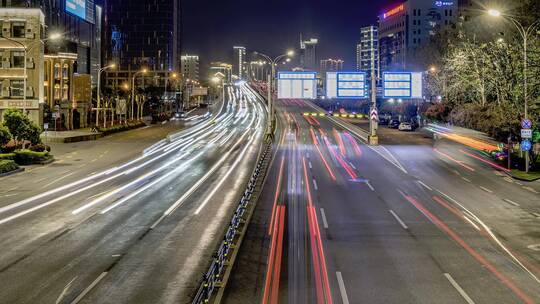 车流延时夜景道路车流延时