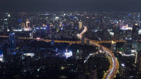 上海延安路立交夜景航拍延时