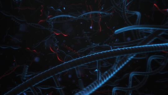 深色的DNA链条内部空间漫游三维渲染镜头