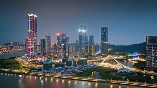 航拍珠海市横琴粤澳深度合作区城市夜景