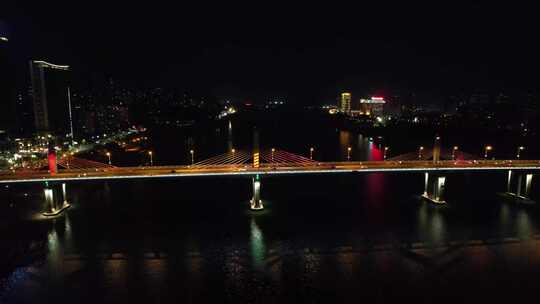 航拍湖南株洲湘江大桥夜景