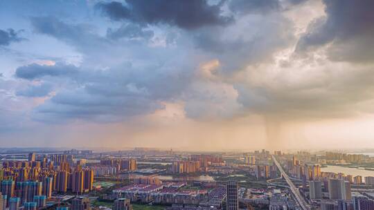 航拍武汉汉阳雨帆城市降雨