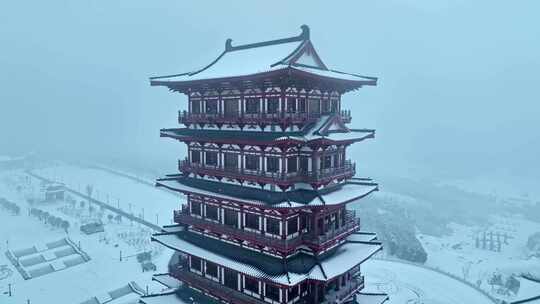 航拍牡丹博物馆雪景