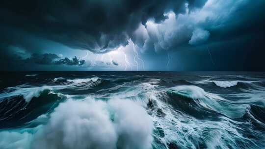 海上雷电交加风暴景象