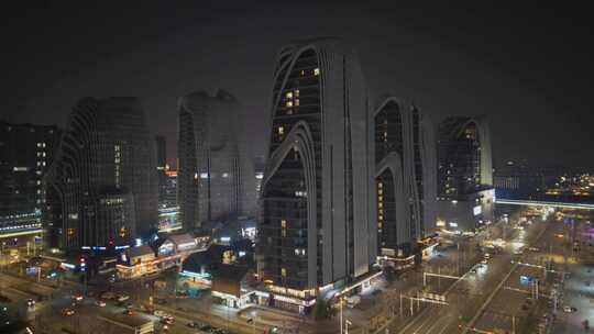 南京南部新城奇特建筑夜景延时摄影视频素材模板下载