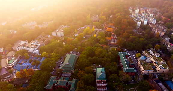 4K湖南大学岳麓书院秋天航拍