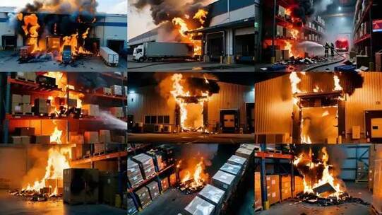 物流中心仓库工程火灾素材高清在线视频素材下载