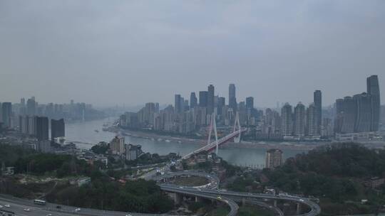 重庆东水门大桥清晨航拍