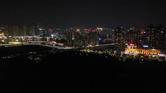 泉州晋江夜景航拍东海泰禾广场城市江滨夜景