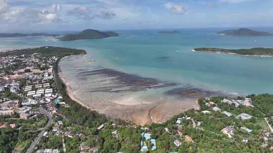 航拍泰国普吉岛拉威海滩海滨公路风光