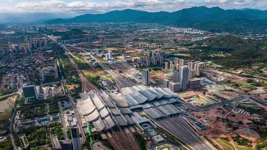 福建厦门北站高铁站火车站航拍城市风景延时