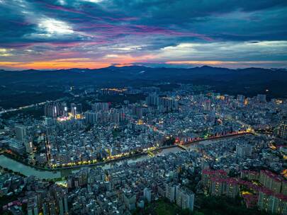 信宜市区夜景航拍延时，城市夜景航拍