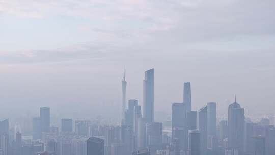 广州珠江新城CBD天际线清晨航拍