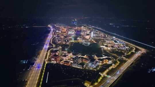 上海青浦华为练秋湖研发中心夜景航拍