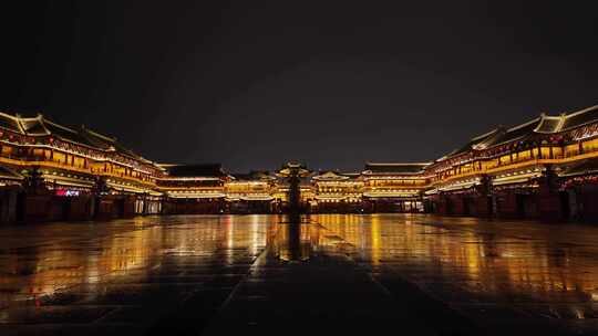 古色古香的古建筑夜景山西大同华严寺广场