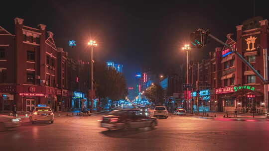 辽宁沈阳站附近马路夜景车流延时