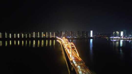 湖南长沙湘江福元路大桥夜景航拍