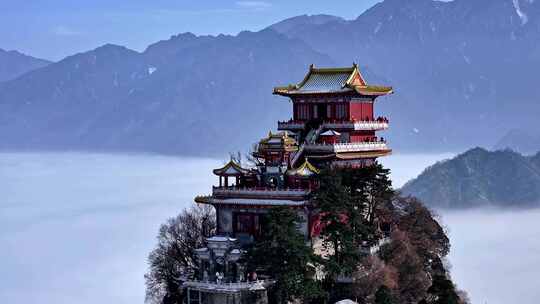 西安南五台景区冬雪雪景