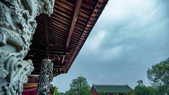 中式园林庭院古建筑雨景