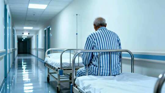 医院走廊孤独老人背影住院看病医疗视频