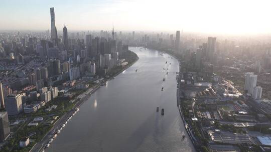 黄浦江傍晚延时航拍视频素材模板下载