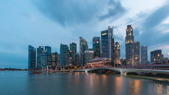 电影开场空镜新加坡滨海湾日落城市风景延时