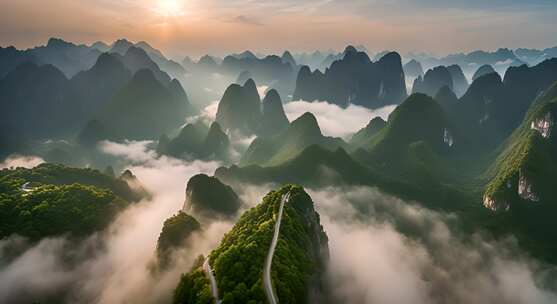 桂林山水合集山峰云海群山云雾缭绕自然风景