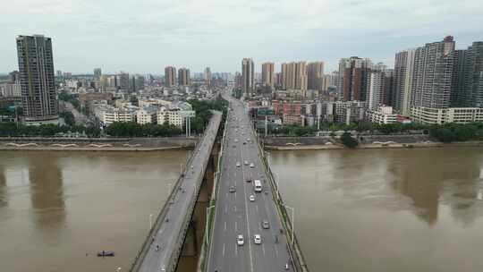 航拍衡阳湘江衡州大道跨江大桥