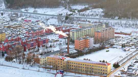 中国黑龙江冬季横道河子小镇雪乡航拍