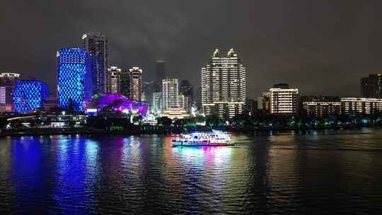 航拍广西柳州夜景柳江夜游柳江夜景