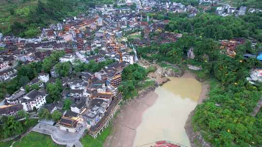 4K湘西芙蓉镇风光全景建筑航拍视频