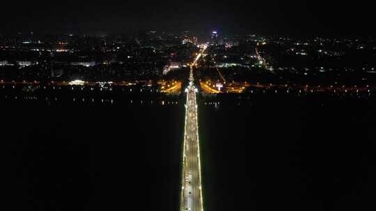 湖南湘潭大桥夜景交通航拍