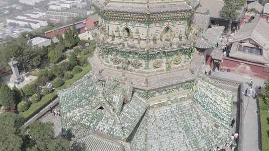 航拍山西临汾洪洞县广胜寺飞虹塔琉璃塔