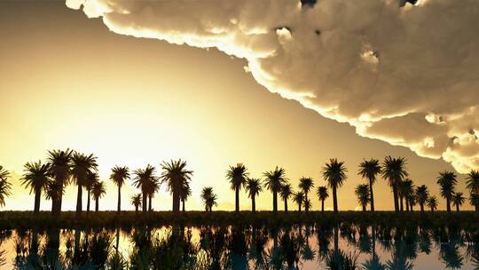 棕榈树日落与云