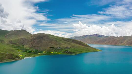西藏羊卓雍错羊卓雍措湖泊航拍自然风光延时