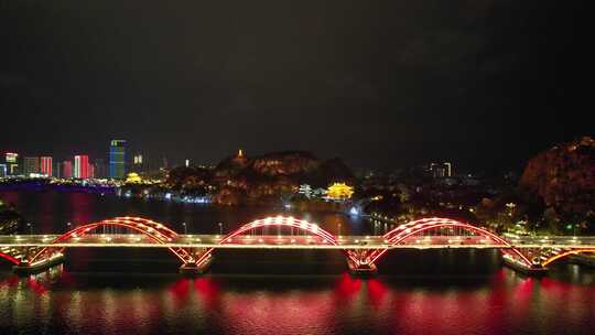 广西柳州柳江夜景文惠桥夜景灯光航拍