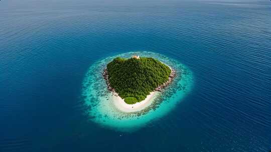海岛心形岛屿清澈海水航拍浪漫自然风光