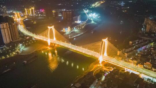 广西贵港青云大桥航拍夜景延时视频素材模板下载