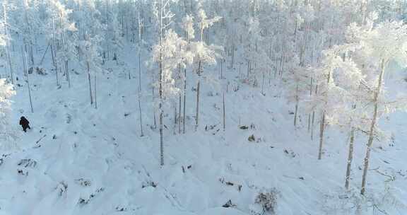 航拍内蒙古大兴安岭冰雪雾凇、雪凇