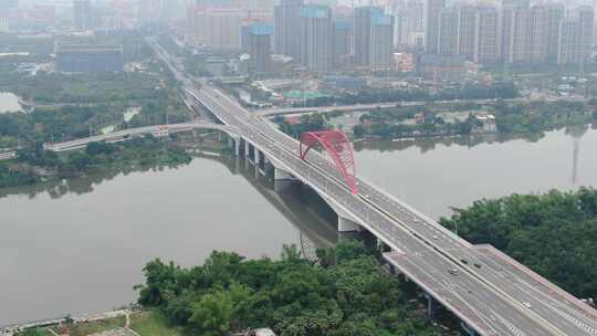 福建省漳州市九龙江大桥江景航拍