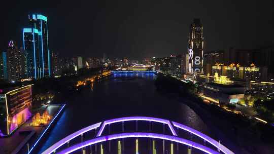 甘肃兰州金雁黄河大桥夜景航拍