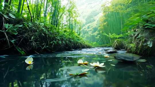 山涧清泉 飞花点水 翠竹环绕 神秘静谧