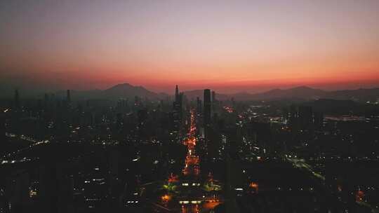 深圳城市日落全景俯瞰