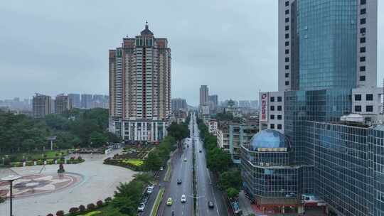 江门港口一路航拍城市道路建筑风光