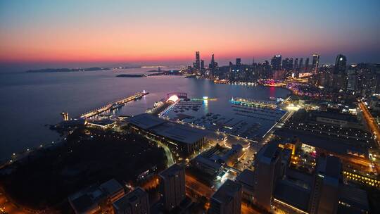 青岛夜景灯光秀浮山湾夜景视频素材模板下载