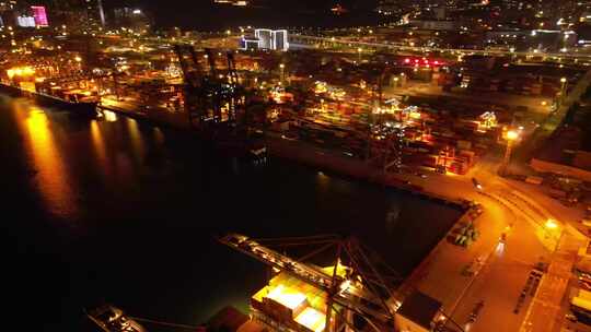 深圳盐田港码头港口夜景航拍视频素材模板下载