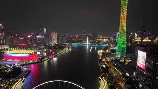 广州夜晚夜景航拍延时市区城市风景风光广东